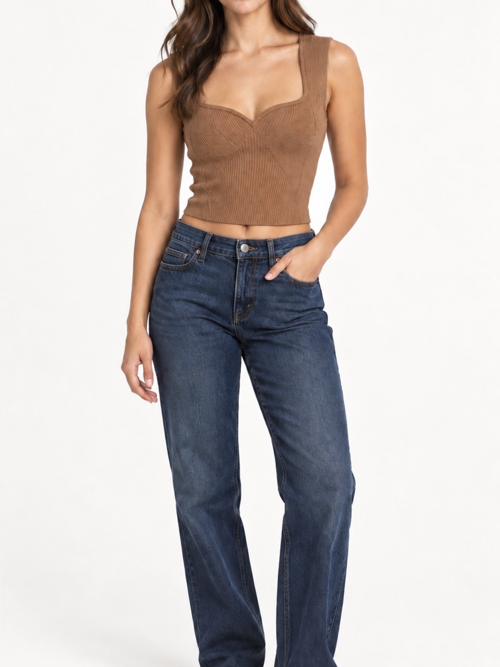 Abercrombie & Fitch Women's Ribbed V-Neck Tank Sweater in Camel Brown